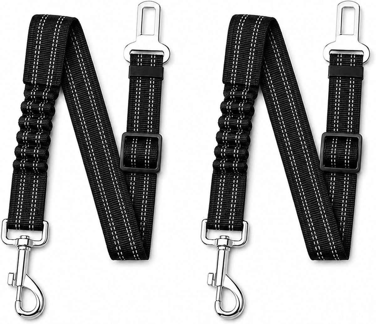 Dog Seat Belt 2Pcs, Retractable Pet Car Harness, Adjustable Dog Seat Belts | Nylon Pet Seat Belt for Vehicle, Safety with Elastic Bungee (Black)