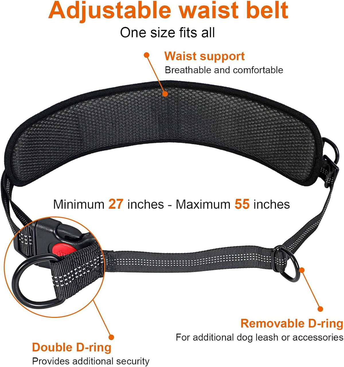 Hand Free Dog Leash with Pouch, Dog Walking Belt Retractable Leash for 2 Dogs with Dual Handles for Running Walking Jogging Pet Belt