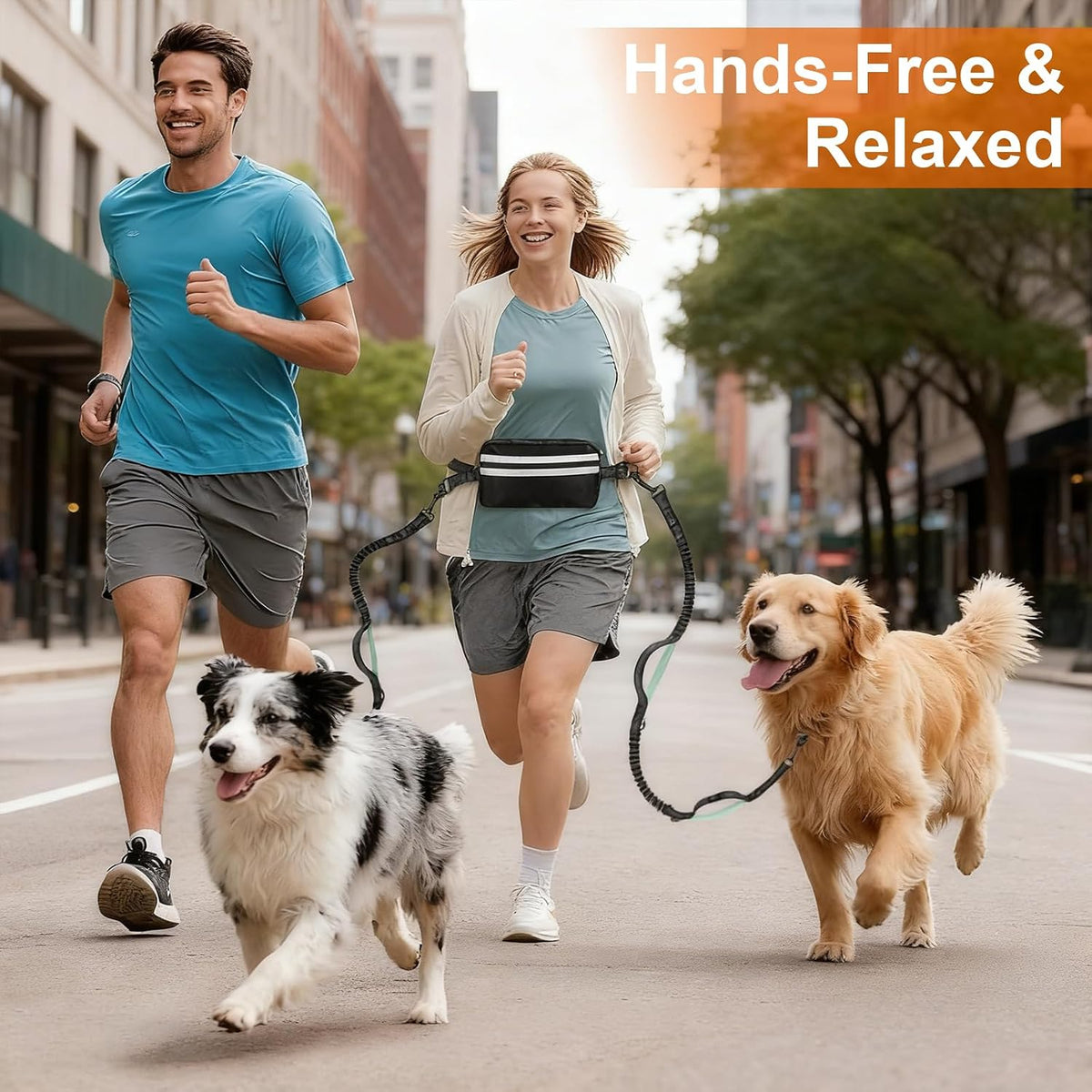 Hand Free Dog Leash with Pouch, Dog Walking Belt Retractable Leash for 2 Dogs with Dual Handles for Running Walking Jogging Pet Belt