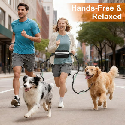 Hand Free Dog Leash with Pouch, Dog Walking Belt Retractable Leash for 2 Dogs with Dual Handles for Running Walking Jogging Pet Belt