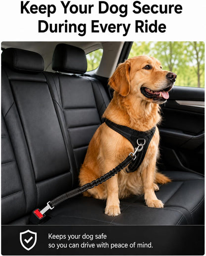 Dog Seat Belt 2Pcs, Retractable Pet Car Harness, Adjustable Dog Seat Belts | Nylon Pet Seat Belt for Vehicle, Safety with Elastic Bungee (Black)
