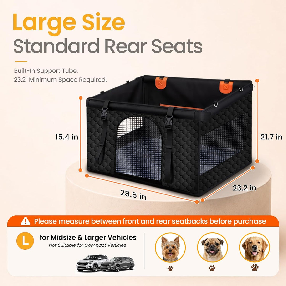 Large Dog Car Seat Cover with Dog Bed Mat for Back Seat Half - Single Seat Travel Hammock Extender, Waterproof Hard Bottom for Medium & Large Dogs, Car SUV Truck Vehicle