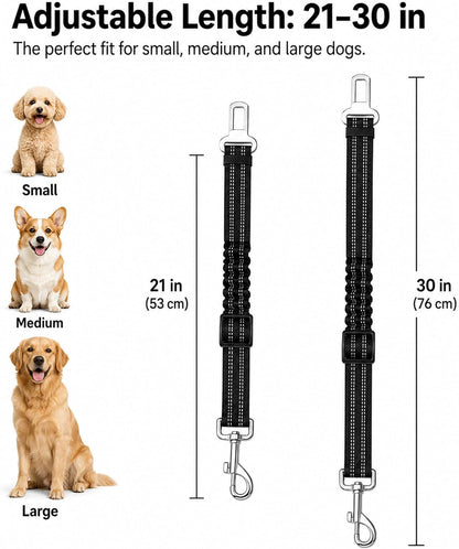 Dog Seat Belt 2Pcs, Retractable Pet Car Harness, Adjustable Dog Seat Belts | Nylon Pet Seat Belt for Vehicle, Safety with Elastic Bungee (Black)