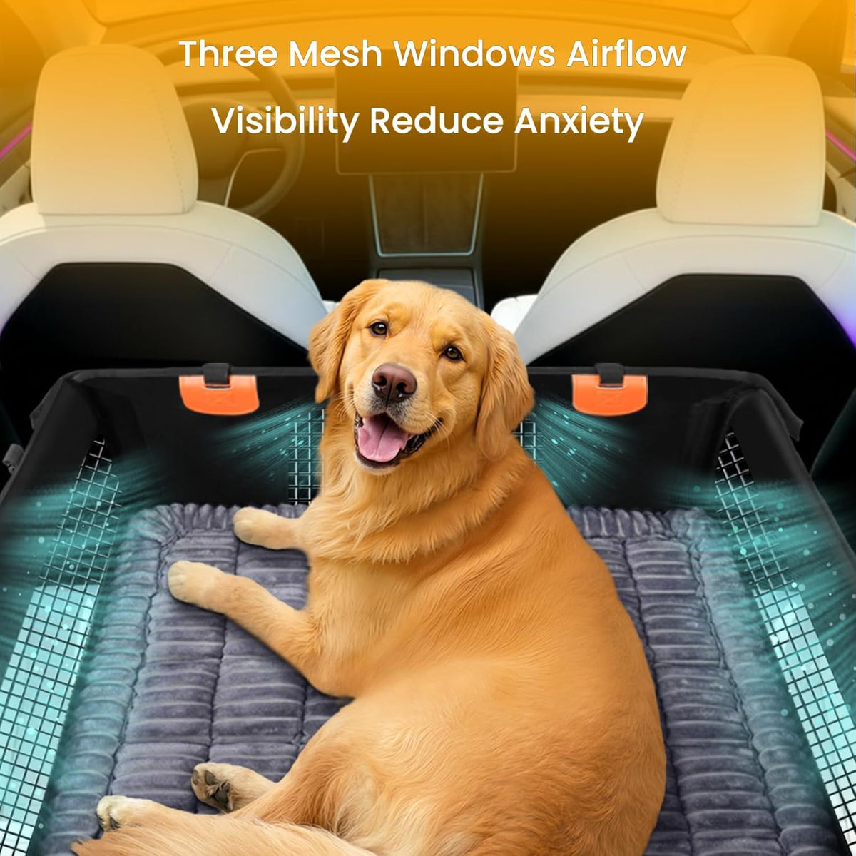 Large Dog Car Seat Cover with Dog Bed Mat for Back Seat Half - Single Seat Travel Hammock Extender, Waterproof Hard Bottom for Medium & Large Dogs, Car SUV Truck Vehicle